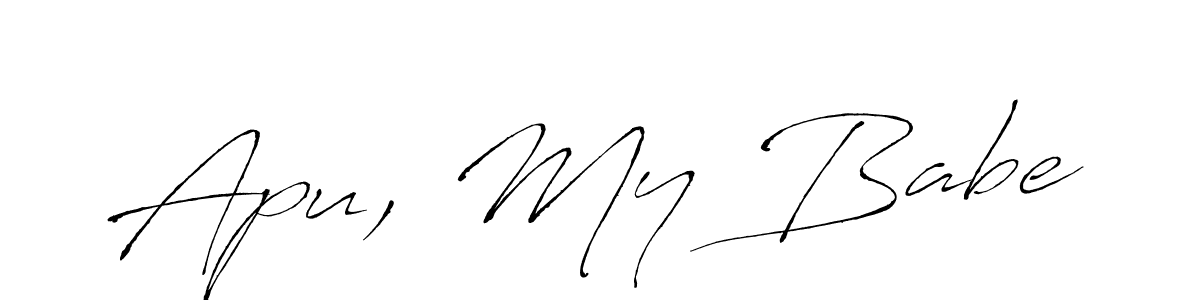 The best way (Antro_Vectra) to make a short signature is to pick only two or three words in your name. The name Apu, My Babe include a total of six letters. For converting this name. Apu, My Babe signature style 6 images and pictures png