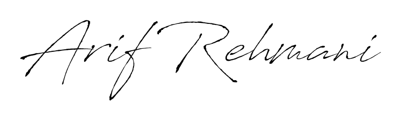 A sleek calligraphic signature for name Arif Rehmani utilizing Antro_Vectra styling. Great for adding personal signatures to photos and art. Arif Rehmani signature style 6 images and pictures png
