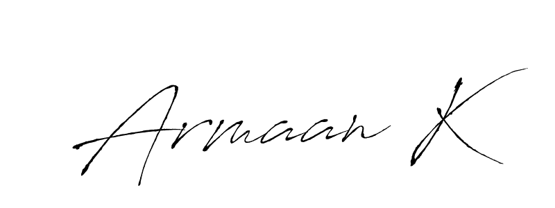 The best way (Antro_Vectra) to make a short signature is to pick only two or three words in your name. The name Armaan K include a total of six letters. For converting this name. Armaan K signature style 6 images and pictures png