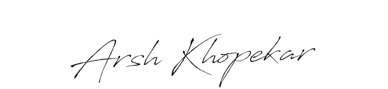 How to make Arsh Khopekar name signature. Use Antro_Vectra style for creating short signs online. This is the latest handwritten sign. Arsh Khopekar signature style 6 images and pictures png