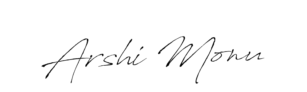 Make a beautiful signature design for name Arshi Monu. With this signature (Antro_Vectra) style, you can create a handwritten signature for free. Arshi Monu signature style 6 images and pictures png