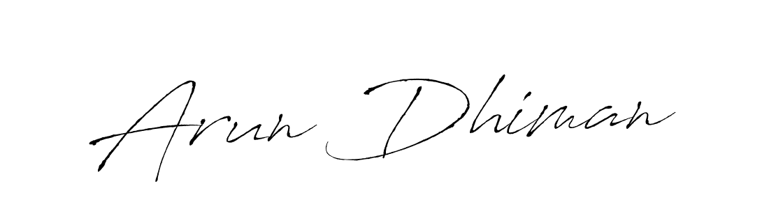 How to make Arun Dhiman name signature. Use Antro_Vectra style for creating short signs online. This is the latest handwritten sign. Arun Dhiman signature style 6 images and pictures png