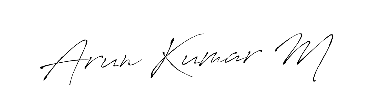 The best way (Antro_Vectra) to make a short signature is to pick only two or three words in your name. The name Arun Kumar M include a total of six letters. For converting this name. Arun Kumar M signature style 6 images and pictures png