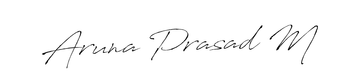 The best way (Antro_Vectra) to make a short signature is to pick only two or three words in your name. The name Aruna Prasad M include a total of six letters. For converting this name. Aruna Prasad M signature style 6 images and pictures png