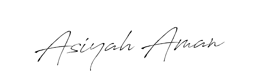 The best way (Antro_Vectra) to make a short signature is to pick only two or three words in your name. The name Asiyah Aman include a total of six letters. For converting this name. Asiyah Aman signature style 6 images and pictures png