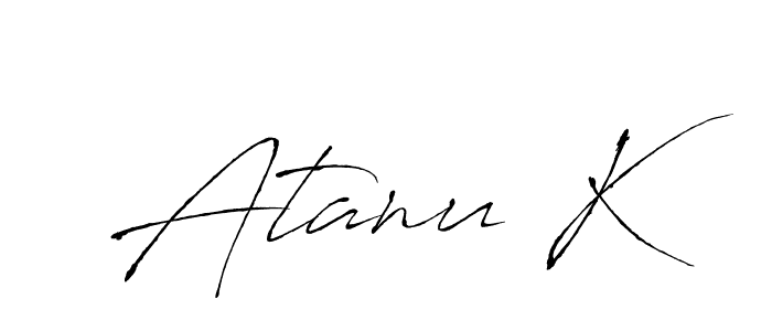 The best way (Antro_Vectra) to make a short signature is to pick only two or three words in your name. The name Atanu K include a total of six letters. For converting this name. Atanu K signature style 6 images and pictures png