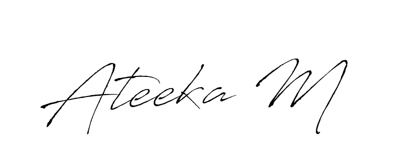 How to make Ateeka M name signature. Use Antro_Vectra style for creating short signs online. This is the latest handwritten sign. Ateeka M signature style 6 images and pictures png