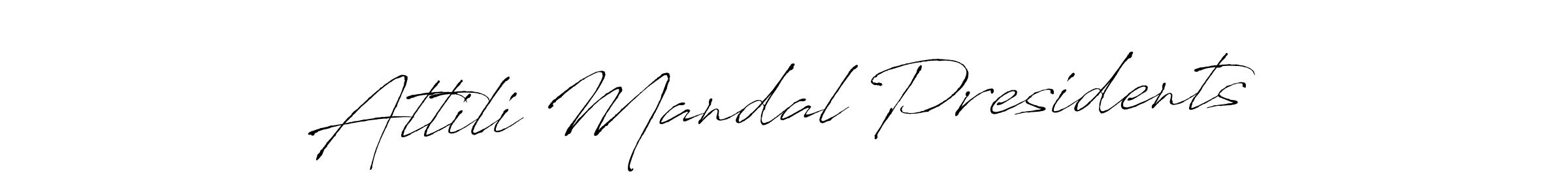 The best way (Antro_Vectra) to make a short signature is to pick only two or three words in your name. The name Attili Mandal Presidents include a total of six letters. For converting this name. Attili Mandal Presidents signature style 6 images and pictures png