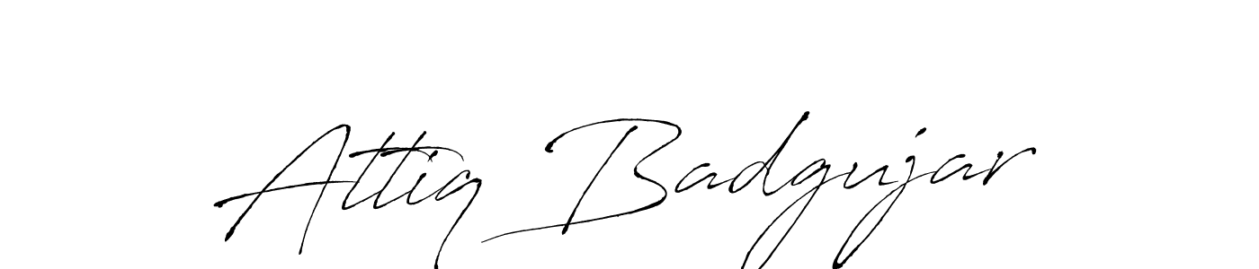 Make a beautiful signature design for name Attiq Badgujar. With this signature (Antro_Vectra) style, you can create a handwritten signature for free. Attiq Badgujar signature style 6 images and pictures png