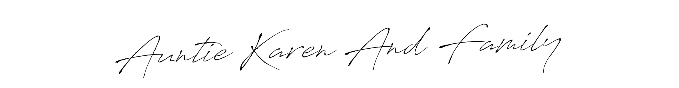 The best way (Antro_Vectra) to make a short signature is to pick only two or three words in your name. The name Auntie Karen And Family include a total of six letters. For converting this name. Auntie Karen And Family signature style 6 images and pictures png