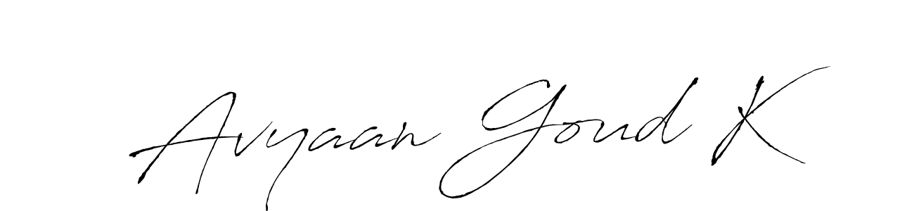 The best way (Antro_Vectra) to make a short signature is to pick only two or three words in your name. The name Avyaan Goud K include a total of six letters. For converting this name. Avyaan Goud K signature style 6 images and pictures png
