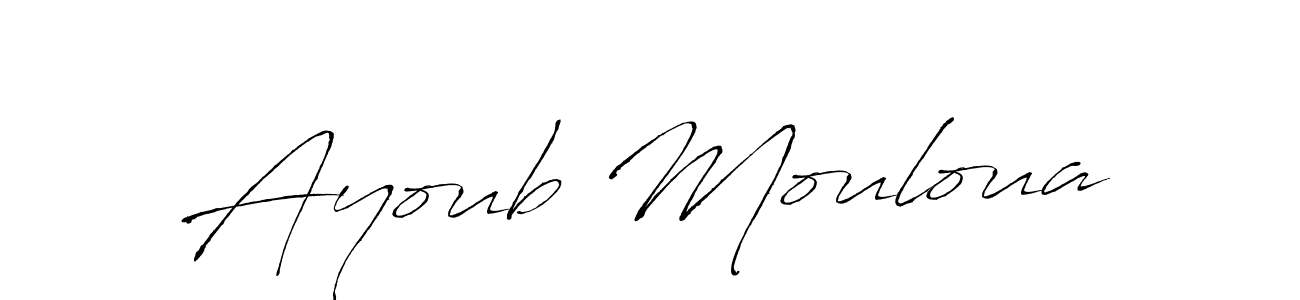 The best way (Antro_Vectra) to make a short signature is to pick only two or three words in your name. The name Ayoub Mouloua include a total of six letters. For converting this name. Ayoub Mouloua signature style 6 images and pictures png
