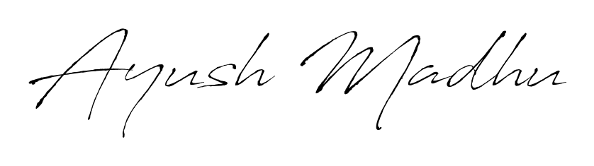 A modern signature idea for name Ayush Madhu using Antro_Vectra font. Clean strokes and elegant curves make it stand out instantly. Ayush Madhu signature style 6 images and pictures png