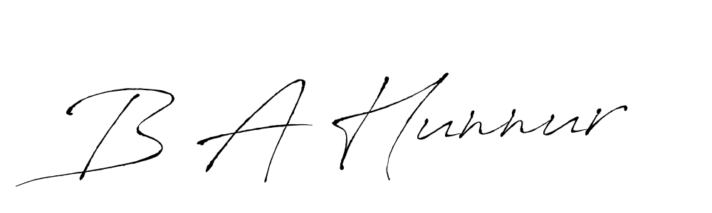 How to make B A Hunnur name signature. Use Antro_Vectra style for creating short signs online. This is the latest handwritten sign. B A Hunnur signature style 6 images and pictures png