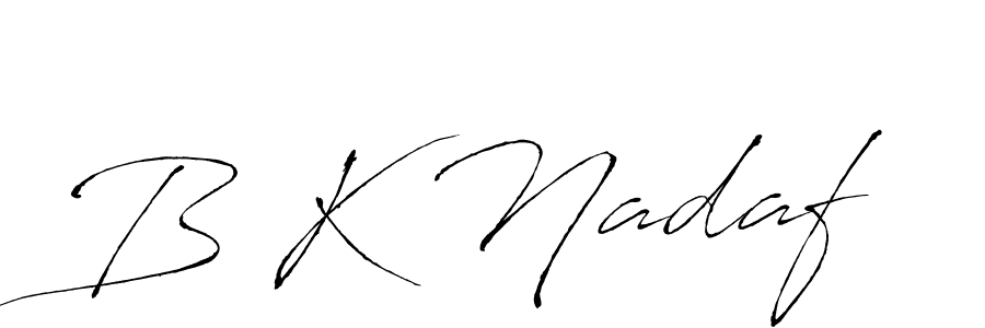 The best way (Antro_Vectra) to make a short signature is to pick only two or three words in your name. The name B K Nadaf include a total of six letters. For converting this name. B K Nadaf signature style 6 images and pictures png