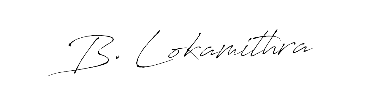 How to make B. Lokamithra name signature. Use Antro_Vectra style for creating short signs online. This is the latest handwritten sign. B. Lokamithra signature style 6 images and pictures png
