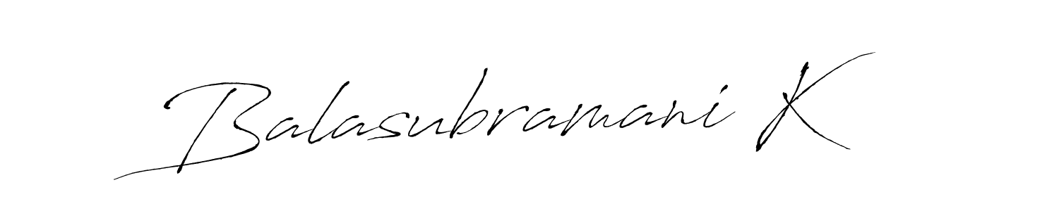 How to make Balasubramani K name signature. Use Antro_Vectra style for creating short signs online. This is the latest handwritten sign. Balasubramani K signature style 6 images and pictures png