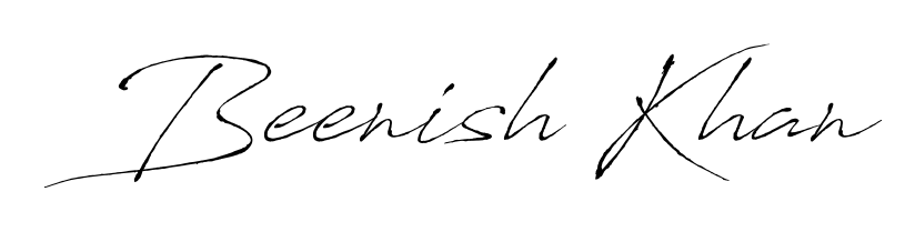 Personalize your online presence with Beenish Khan signature rendered in elegant Antro_Vectra font. Great for website footers and blogs. Beenish Khan signature style 6 images and pictures png