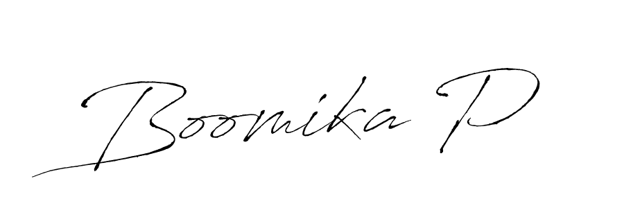 The best way (Antro_Vectra) to make a short signature is to pick only two or three words in your name. The name Boomika P include a total of six letters. For converting this name. Boomika P signature style 6 images and pictures png