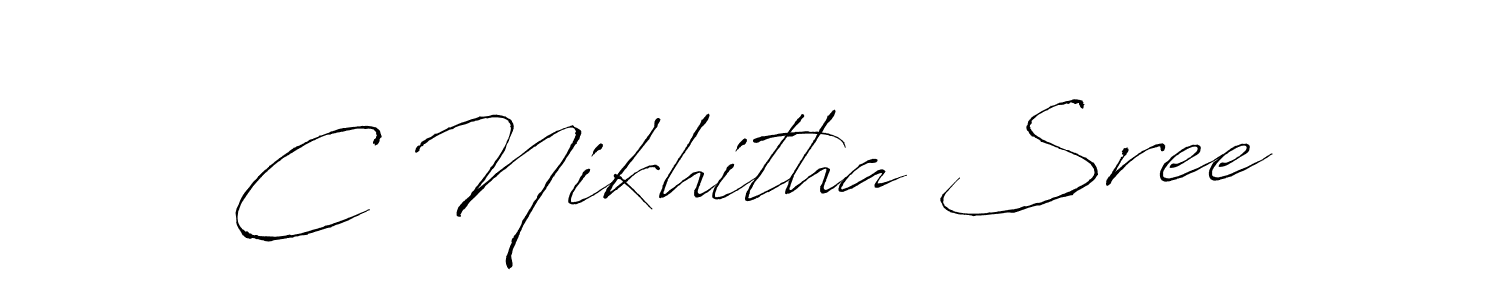 You should practise on your own different ways (Antro_Vectra) to write your name (C Nikhitha Sree) in signature. don't let someone else do it for you. C Nikhitha Sree signature style 6 images and pictures png