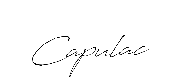 Design your own signature with our free online signature maker. With this signature software, you can create a handwritten (Antro_Vectra) signature for name Capulac. Capulac signature style 6 images and pictures png