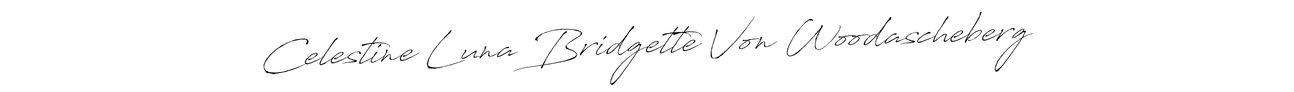 Create a beautiful signature design for name Celestine Luna Bridgette Von Woodascheberg. With this signature (Antro_Vectra) fonts, you can make a handwritten signature for free. Celestine Luna Bridgette Von Woodascheberg signature style 6 images and pictures png