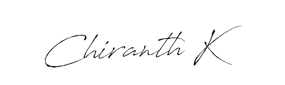 The best way (Antro_Vectra) to make a short signature is to pick only two or three words in your name. The name Chiranth K include a total of six letters. For converting this name. Chiranth K signature style 6 images and pictures png