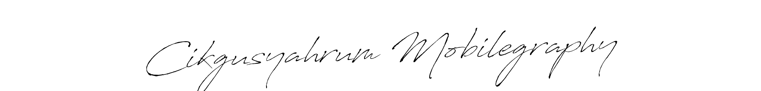 The best way (Antro_Vectra) to make a short signature is to pick only two or three words in your name. The name Cikgusyahrum Mobilegraphy include a total of six letters. For converting this name. Cikgusyahrum Mobilegraphy signature style 6 images and pictures png