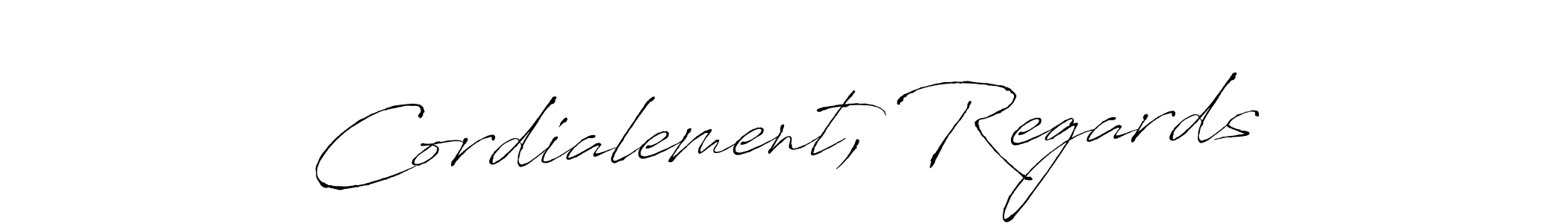 How to make Cordialement, Regards signature? Antro_Vectra is a professional autograph style. Create handwritten signature for Cordialement, Regards name. Cordialement, Regards signature style 6 images and pictures png