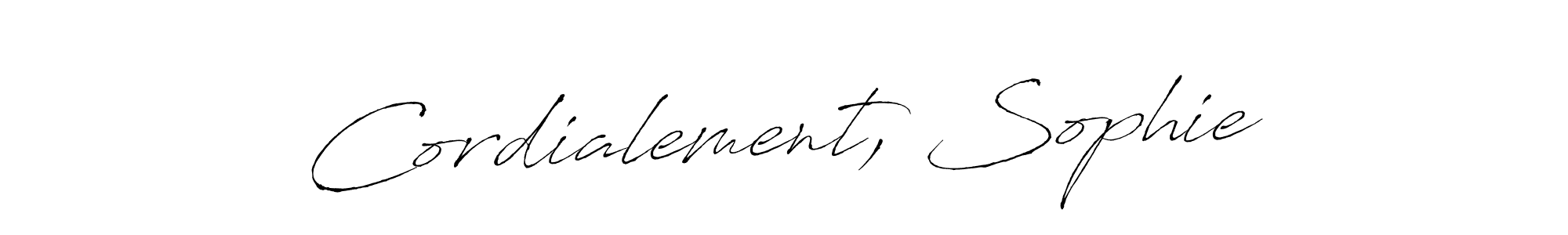 How to make Cordialement, Sophie name signature. Use Antro_Vectra style for creating short signs online. This is the latest handwritten sign. Cordialement, Sophie signature style 6 images and pictures png