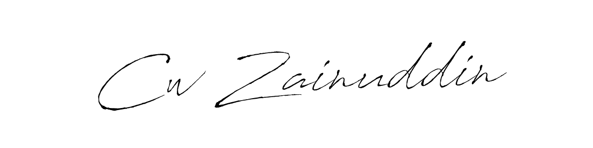 How to make Cw Zainuddin name signature. Use Antro_Vectra style for creating short signs online. This is the latest handwritten sign. Cw Zainuddin signature style 6 images and pictures png