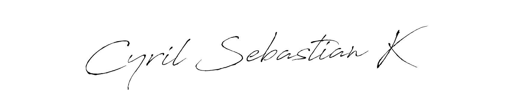 The best way (Antro_Vectra) to make a short signature is to pick only two or three words in your name. The name Cyril Sebastian K include a total of six letters. For converting this name. Cyril Sebastian K signature style 6 images and pictures png
