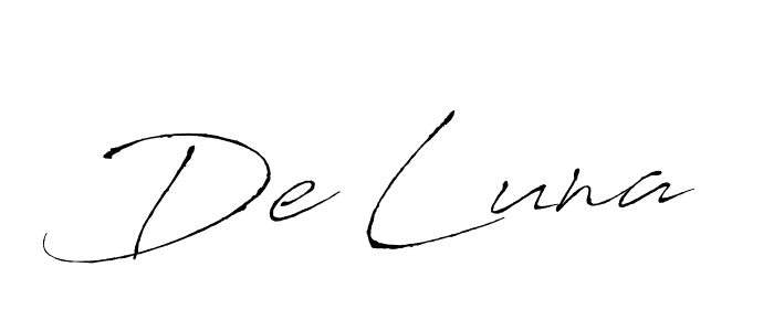Design your own signature with our free online signature maker. With this signature software, you can create a handwritten (Antro_Vectra) signature for name De Luna. De Luna signature style 6 images and pictures png