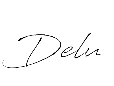 Use a signature maker to create a handwritten signature online. With this signature software, you can design (Antro_Vectra) your own signature for name Delu. Delu signature style 6 images and pictures png