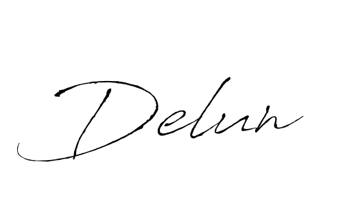 Make a beautiful signature design for name Delun. With this signature (Antro_Vectra) style, you can create a handwritten signature for free. Delun signature style 6 images and pictures png