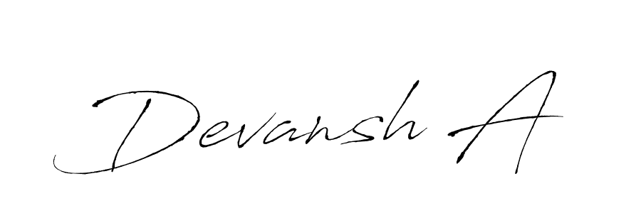 The best way (Antro_Vectra) to make a short signature is to pick only two or three words in your name. The name Devansh A include a total of six letters. For converting this name. Devansh A signature style 6 images and pictures png