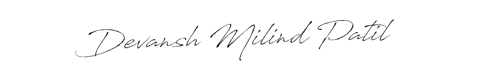 The best way (Antro_Vectra) to make a short signature is to pick only two or three words in your name. The name Devansh Milind Patil include a total of six letters. For converting this name. Devansh Milind Patil signature style 6 images and pictures png