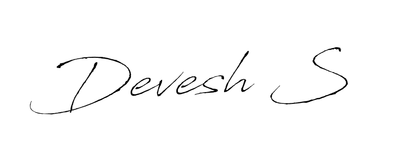 The best way (Antro_Vectra) to make a short signature is to pick only two or three words in your name. The name Devesh S include a total of six letters. For converting this name. Devesh S signature style 6 images and pictures png