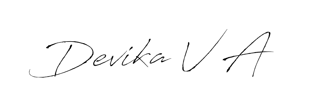 How to make Devika V A name signature. Use Antro_Vectra style for creating short signs online. This is the latest handwritten sign. Devika V A signature style 6 images and pictures png
