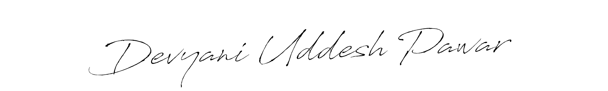 The best way (Antro_Vectra) to make a short signature is to pick only two or three words in your name. The name Devyani Uddesh Pawar include a total of six letters. For converting this name. Devyani Uddesh Pawar signature style 6 images and pictures png