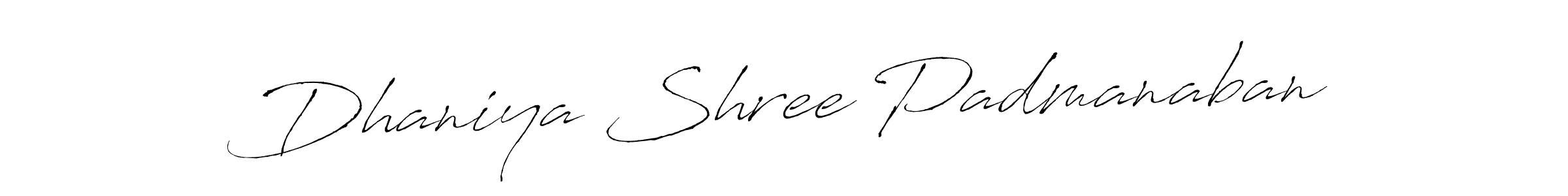 How to make Dhaniya Shree Padmanaban name signature. Use Antro_Vectra style for creating short signs online. This is the latest handwritten sign. Dhaniya Shree Padmanaban signature style 6 images and pictures png