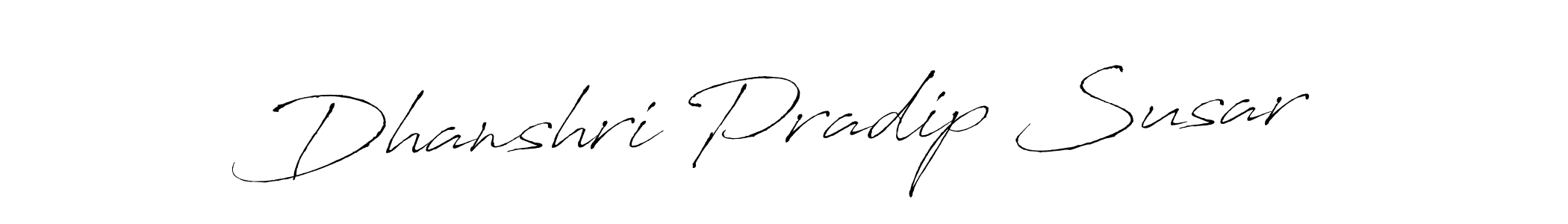 The best way (Antro_Vectra) to make a short signature is to pick only two or three words in your name. The name Dhanshri Pradip Susar include a total of six letters. For converting this name. Dhanshri Pradip Susar signature style 6 images and pictures png