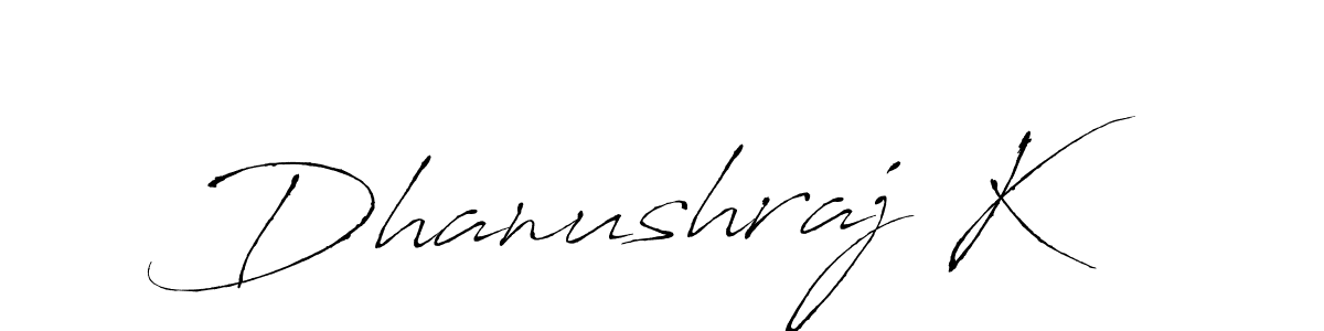 The best way (Antro_Vectra) to make a short signature is to pick only two or three words in your name. The name Dhanushraj K include a total of six letters. For converting this name. Dhanushraj K signature style 6 images and pictures png