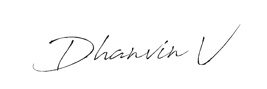 How to make Dhanvin V name signature. Use Antro_Vectra style for creating short signs online. This is the latest handwritten sign. Dhanvin V signature style 6 images and pictures png