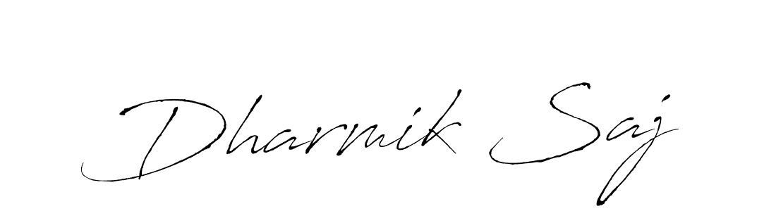 How to make Dharmik Saj name signature. Use Antro_Vectra style for creating short signs online. This is the latest handwritten sign. Dharmik Saj signature style 6 images and pictures png