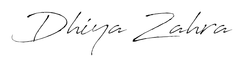 A sleek calligraphic signature for name Dhiya Zahra utilizing Antro_Vectra styling. Great for adding personal signatures to photos and art. Dhiya Zahra signature style 6 images and pictures png