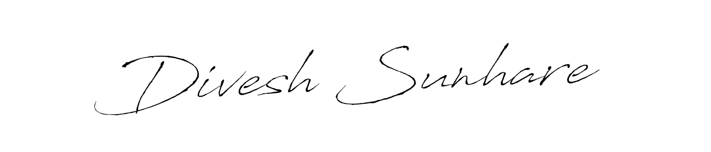 The best way (Antro_Vectra) to make a short signature is to pick only two or three words in your name. The name Divesh Sunhare include a total of six letters. For converting this name. Divesh Sunhare signature style 6 images and pictures png