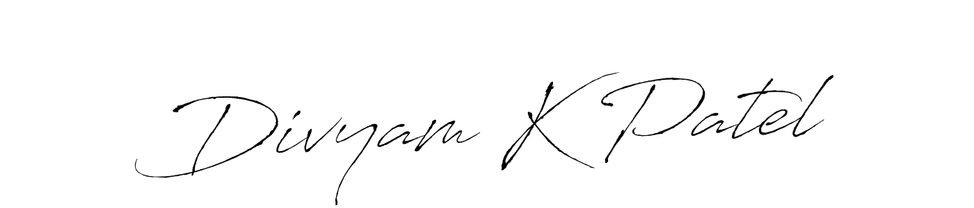 How to make Divyam K Patel name signature. Use Antro_Vectra style for creating short signs online. This is the latest handwritten sign. Divyam K Patel signature style 6 images and pictures png