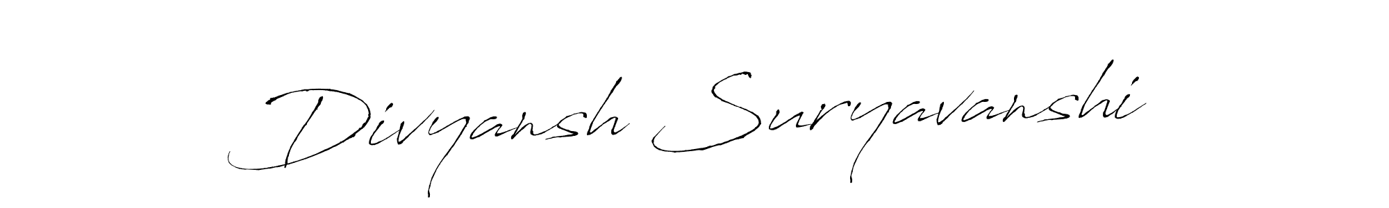 The best way (Antro_Vectra) to make a short signature is to pick only two or three words in your name. The name Divyansh Suryavanshi include a total of six letters. For converting this name. Divyansh Suryavanshi signature style 6 images and pictures png