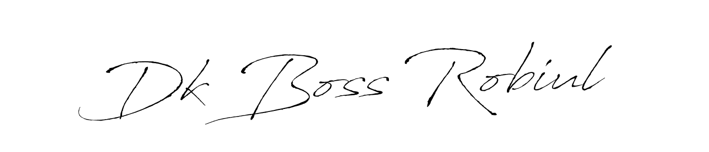 How to make Dk Boss Robiul name signature. Use Antro_Vectra style for creating short signs online. This is the latest handwritten sign. Dk Boss Robiul signature style 6 images and pictures png